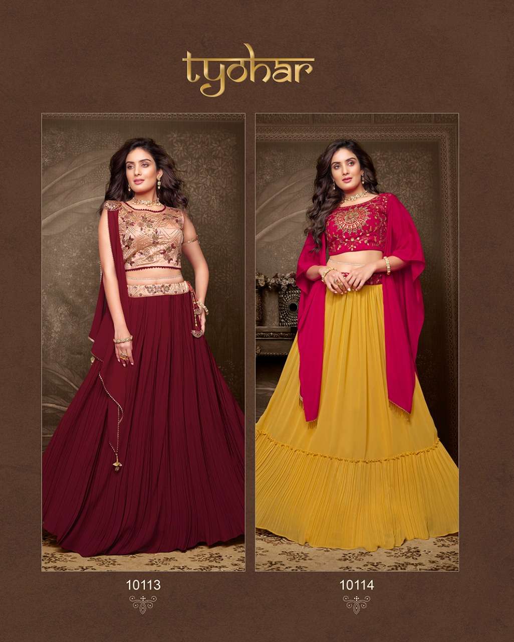 Lily And Lali-tyohar-georgette-handwork-choli-cups-with-inner-georgette-fancy-skirt-attached-dupatta-With Choli-2 Designs-Index